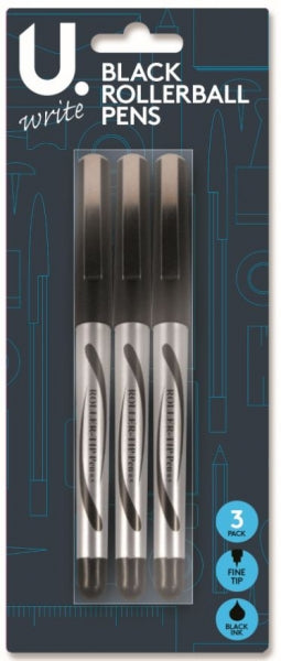 U BLACK ROLLER BALL PENS 3/PK. P2674 \\\KD24510