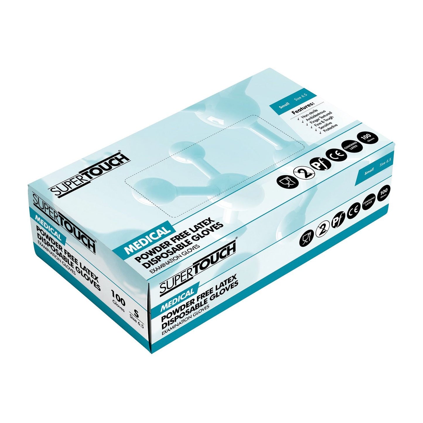 SUPERTOUCH POWDER FREE LATEX MEDICAL GLOVES 100/PK - SMALL. ST10201 \\\KD24592