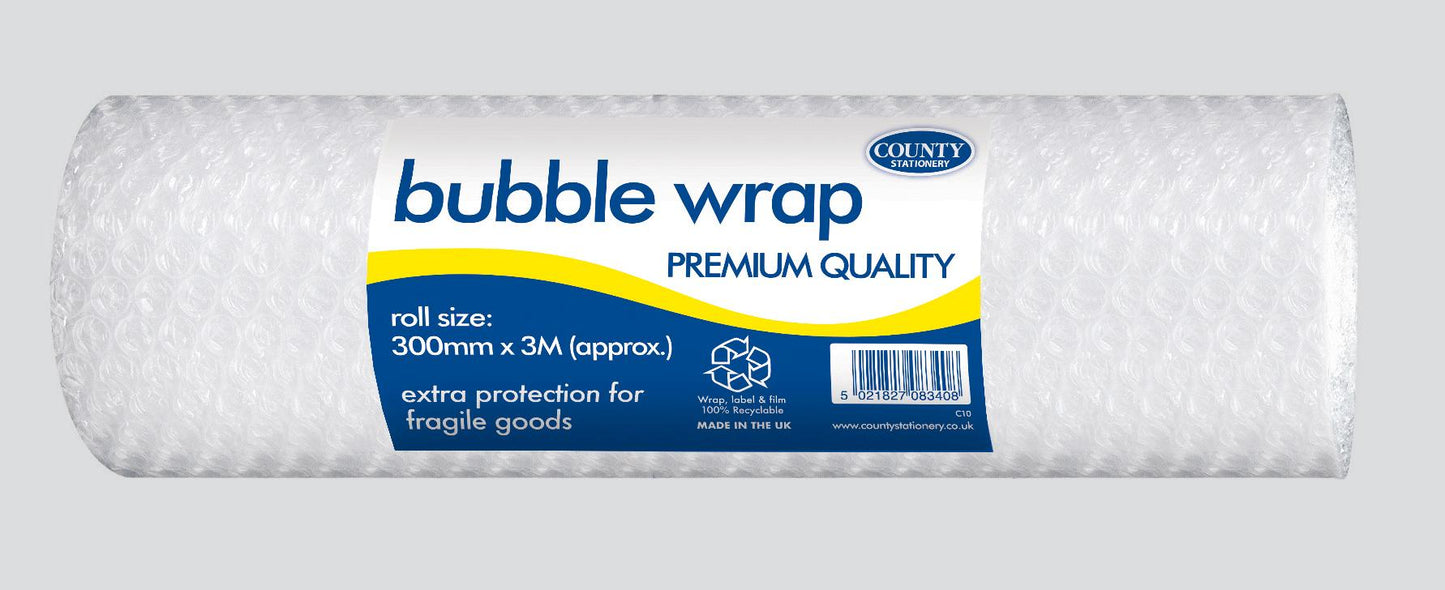 COUNTY BUBBLE WRAP ROLLS SMALL 30CM X 3M APPROX. C10 \\\KD24594
