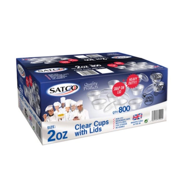 SATCO MICROWAVE ROUND PLASTIC POTS CLEAR WITH LIDS 2OZ 800/PK. SATCO0067 \\\KD24655