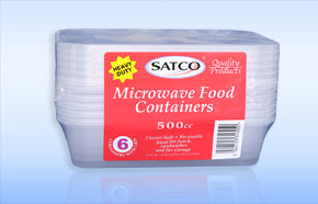 SATCO MICROWAVE PLASTIC CONTAINERS WITH LIDS 500ML 6/PK. SATCO036 \\\KD24658