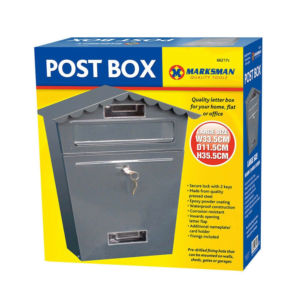 MARKSMAN GREY LARGE LOCKABLE MAILBOX POST BOX WITH 2 KEYS. 66217C \\\KD24740