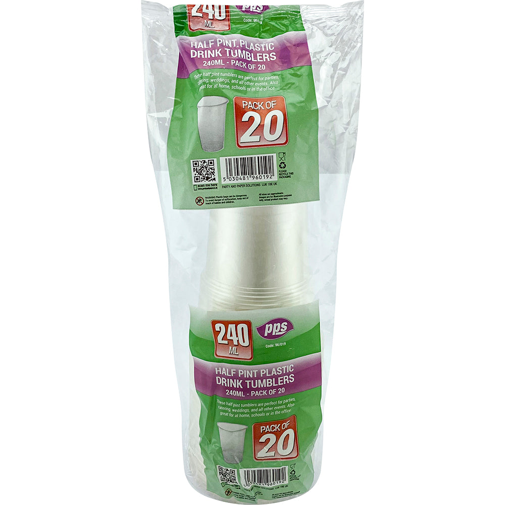 PPS HALF PINT PLASTIC TUMBLERS 20/PK. PPS96019 \\\KD24804