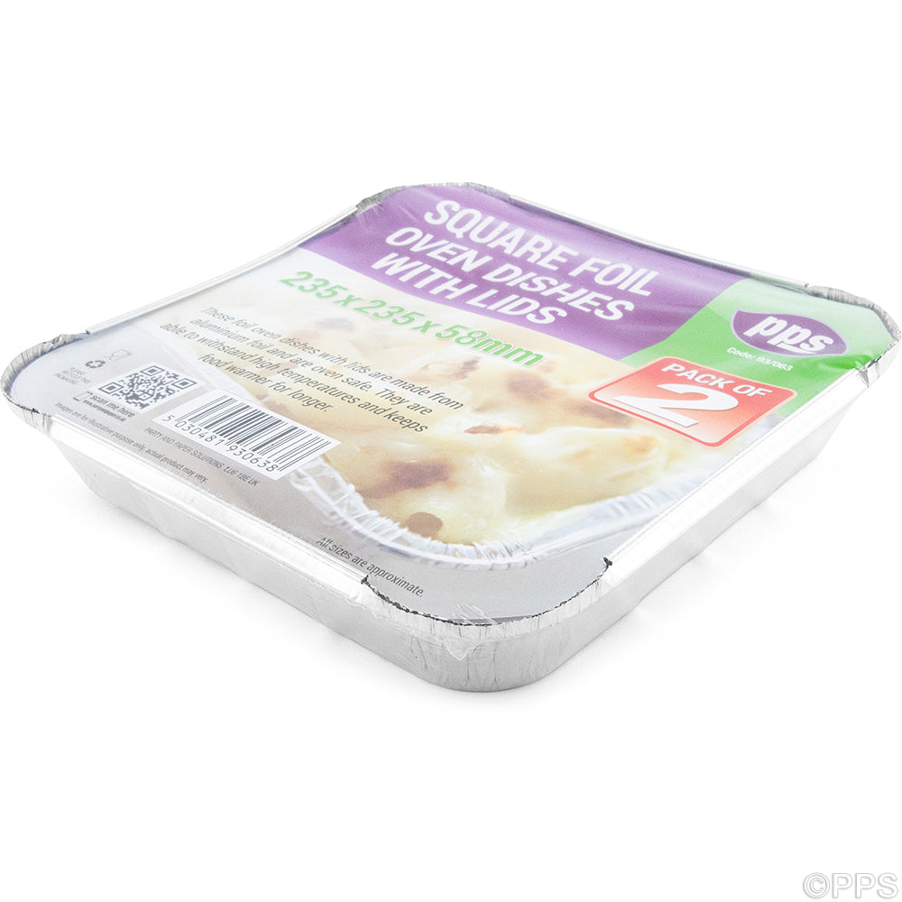 PPS SQUARE FOIL OVEN DISH WITH LIDS 235MM X 235MM X 58MM 2/PK. PPS93063 \\\KD24817