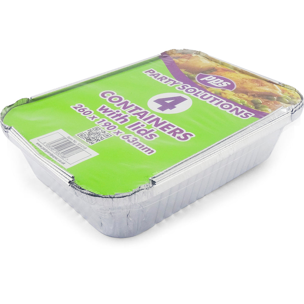 PPS FOIL CONTAINERS WITH LIDS 260 X 190 X 63MM 4/PK. PPS93018 \\\KD24818