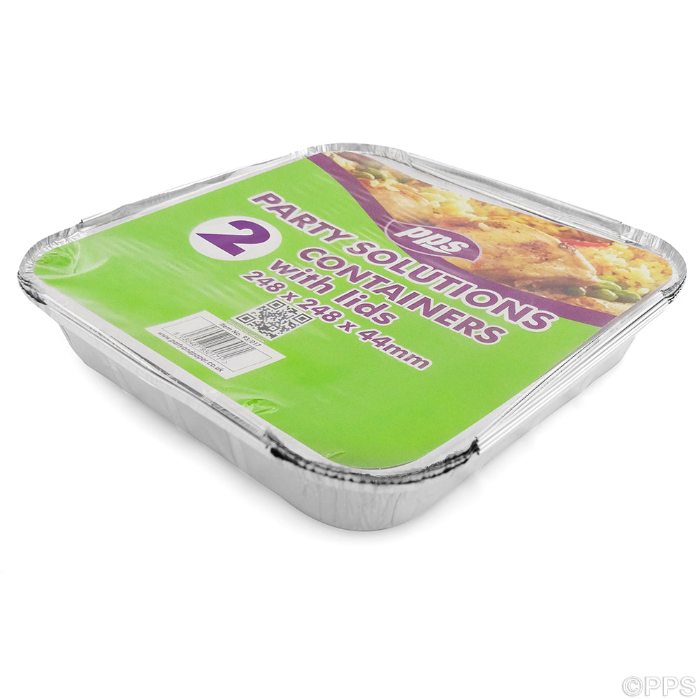 PPS SQUARE FOIL CONTAINERS WITH LIDS 248MM X 248MM X 44MM 2/PK. PPS93017 \\\KD24819