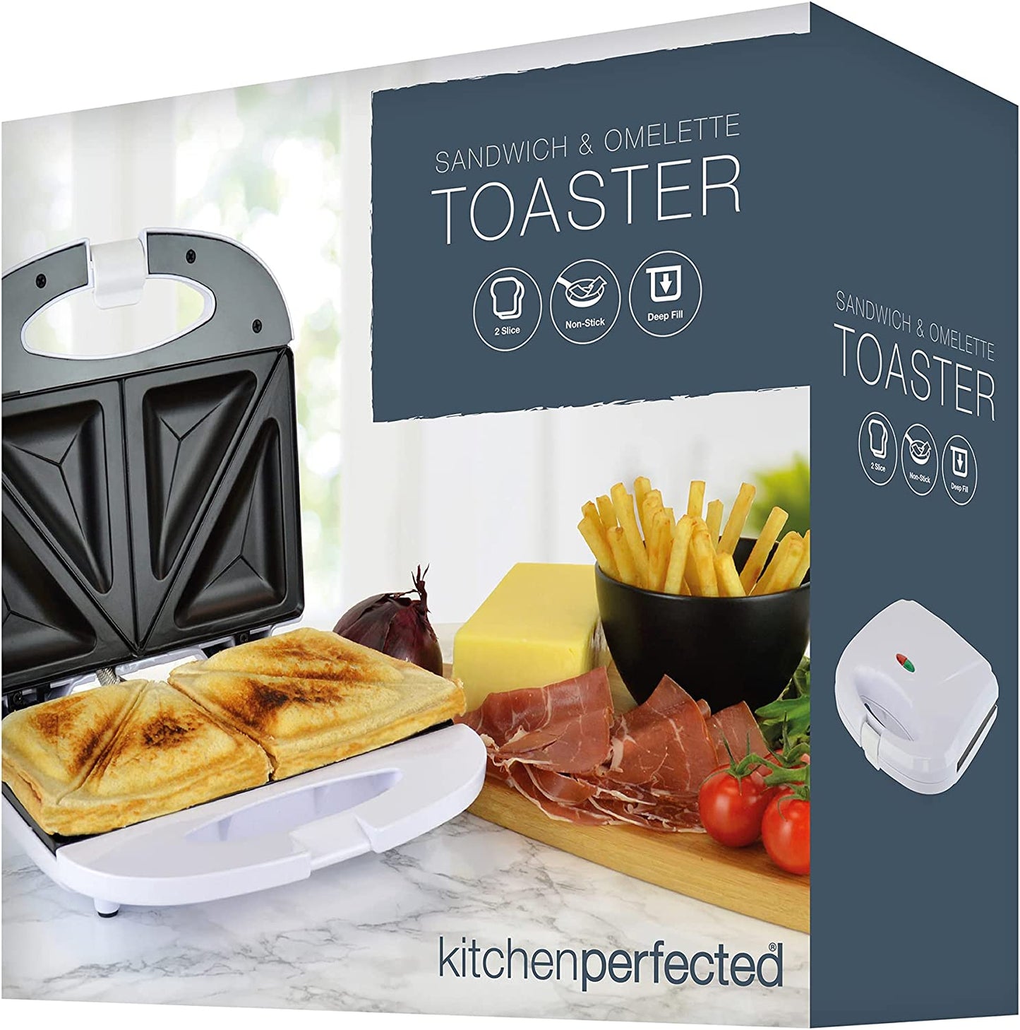 KITCHEN PERFECTED 2 SLICE SANDWICH & OMELETTE MAKER. E2605WH \\\KD24827