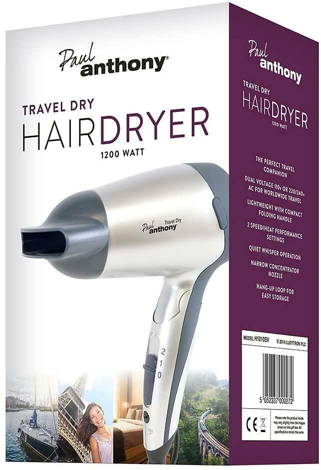 PAUL ANTHONY FOLDABLE TRAVEL HAIR DRYER 1200 WATT. H1010SV \\\KD24829