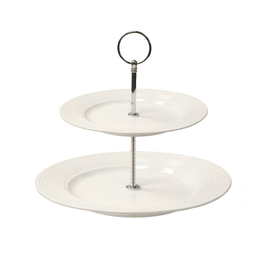 SOLAR WHITE PORCELAIN 2 TIER CAKE STAND. DE7015 \\\KD24848