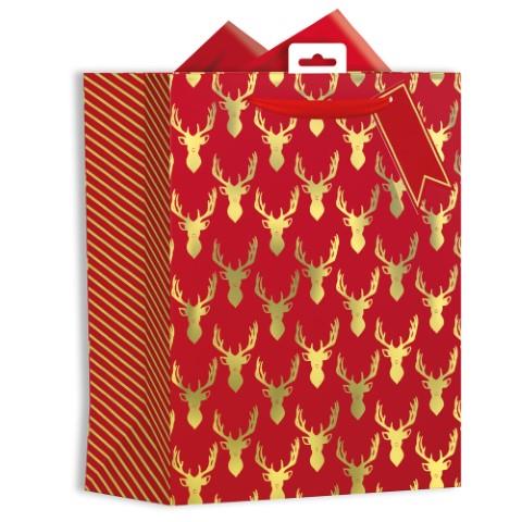 GIFT MAKER CHRISTMAS LARGE GIFT BAG - XMAS STAG HEADS. GB64L \\\KD24875