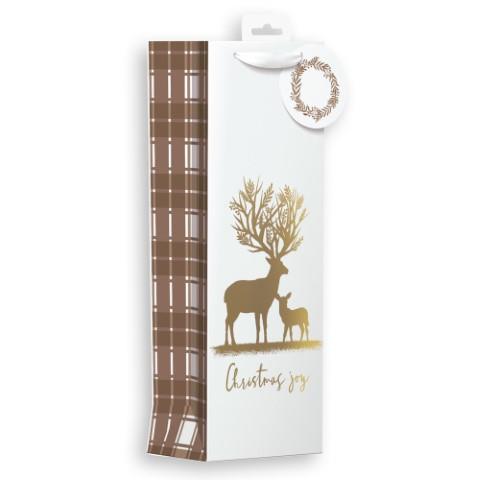 GIFT MAKER CHRISTMAS BOTTLE GIFT BAG - GOLD STAG CHIRSTMAS JOY. GB42B \\\KD24881