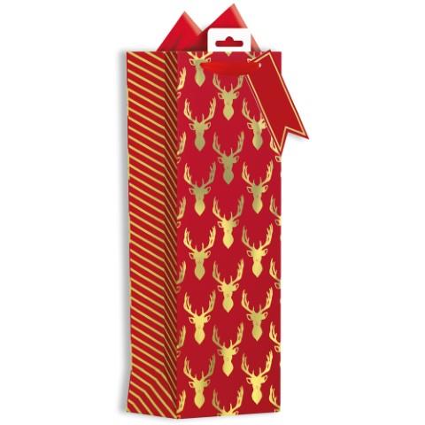 GIFT MAKER CHRISTMAS BOTTLE GIFT BAG - XMAS STAG HEADS. GB64B \\\KD24882