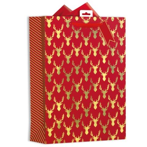 GIFT MAKER EXTRA LARGE CHRISTMAS GIFT BAG - XMAS STAG HEADS. GB64X \\\KD24883