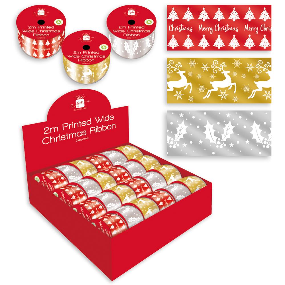 GIFTMAKER PRINTED WIDE FABRIC CHRISTMAS RIBBON 2M. XALGA369 \\\KD24891