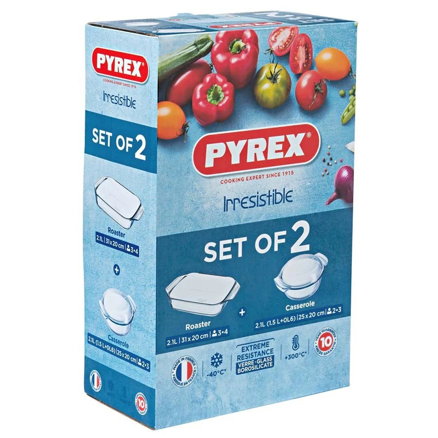 PYREX IRRESISTIBLE ROASTER AND CASSEROLE SET 1.5 + 2.1L. 913S071 \\\KD24895