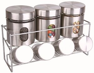 HIGHLANDS 7 SPICE / HERBS JAR SET WITH 2 TIER STAND. CAN45 \\\KD24936