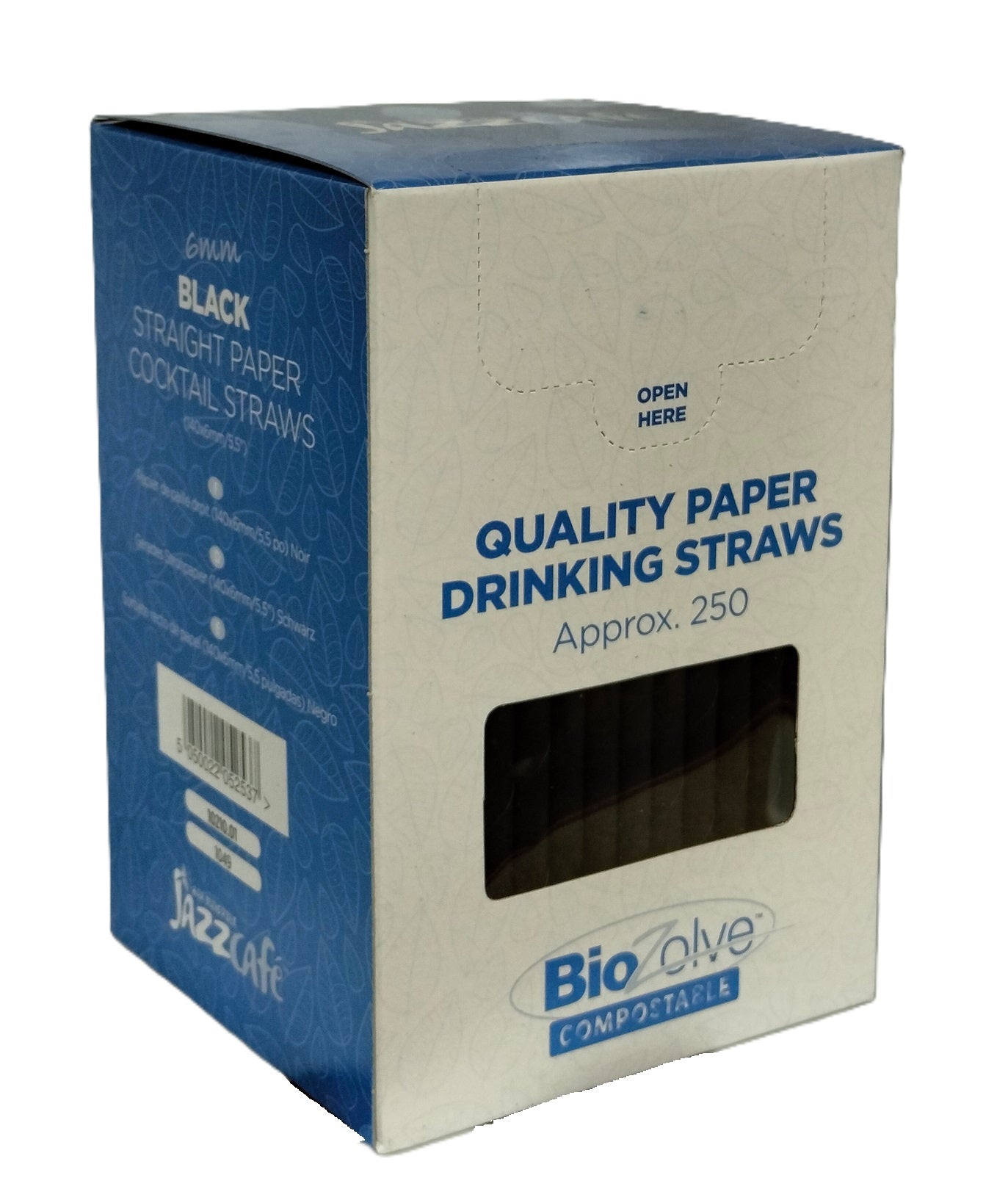 BIOZOLVE BIODEGRADABLE PAPER COCKTAIL STRAW 140MM X 6MM 250/PK - BLACK. 10210.01 \\\KD24997