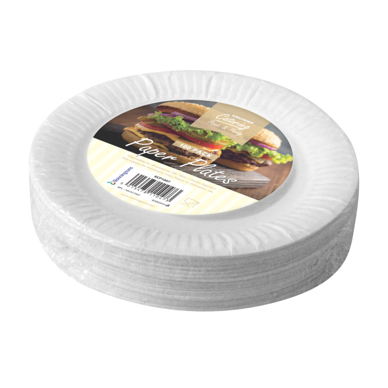 KINGFISHER WHITE DISPOSABLE PAPER PLATES 18CM 7 INCH 100/PK. KCP1007 \\\KD25009