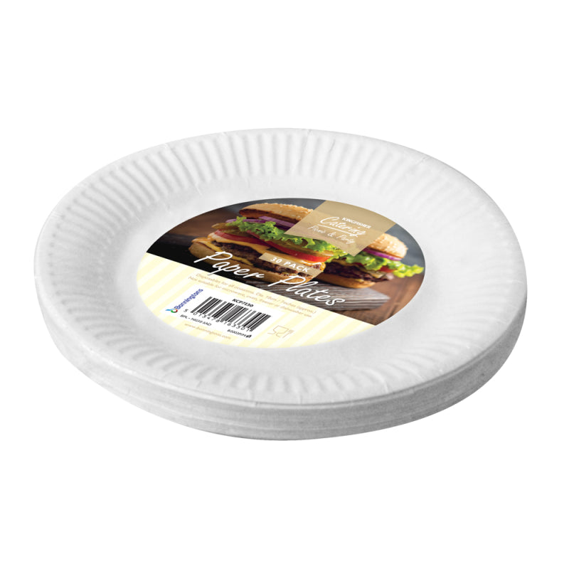 KINGFISHER WHITE DISPOSABLE PAPER PLATES 18CM 7 INCH 30/PK. KCP7I30 \\\KD25010