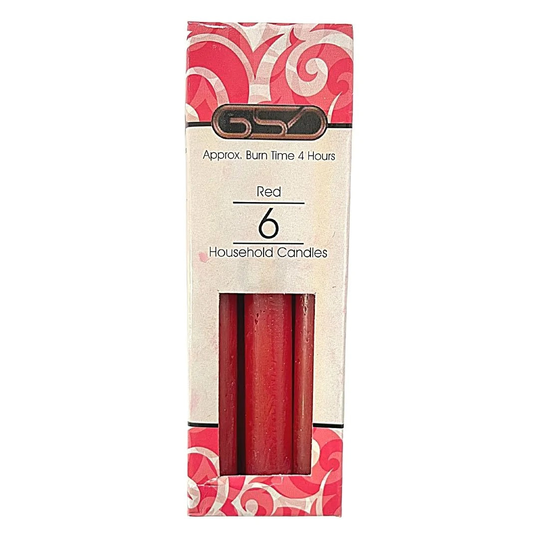 GSD HOUSEHOLD CANDLES 6" / 15CM 6/PK - RED. GSD0509 \\\KD25041