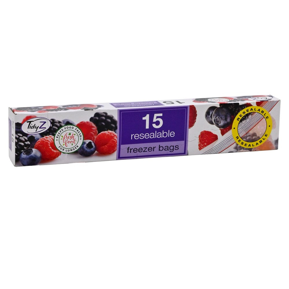 TIDYZ RESEALABLE FREEZER BAGS 25 X 25CM 15/PK. B0371 \\\KD25057