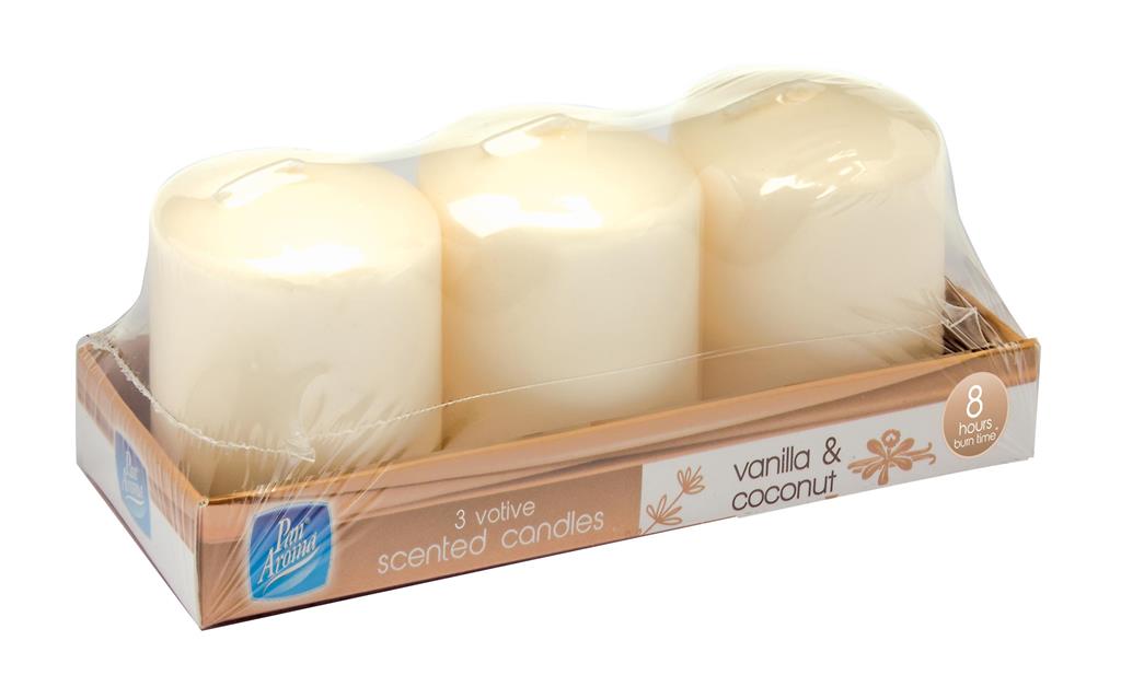 PAN AROMA SCENTED VOTIVE CANDLES 3/PK - VANILA & COCONUT. PAN0326A \\\KD25064