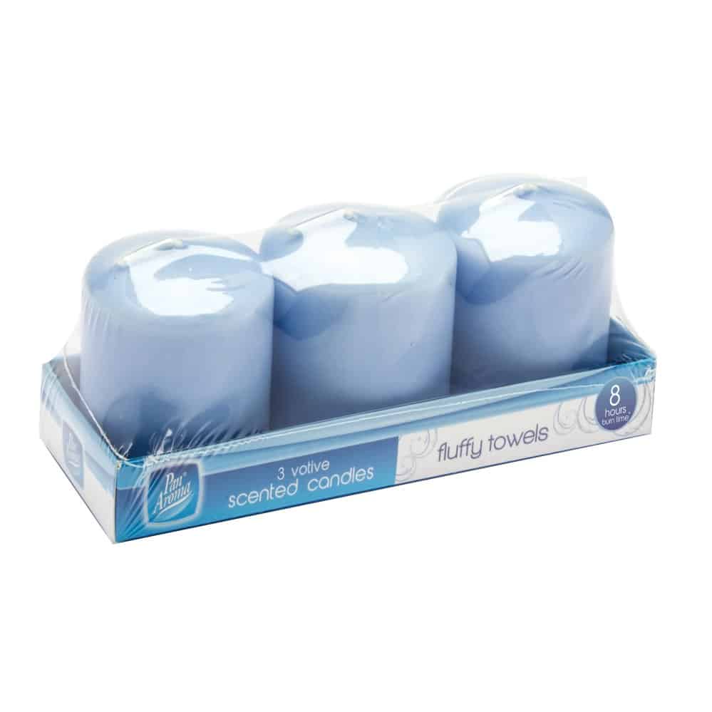 PAN AROMA SCENTED VOTIVE CANDLES 3/PK - FLUFFY TOWELS. PAN0325A \\\KD25066