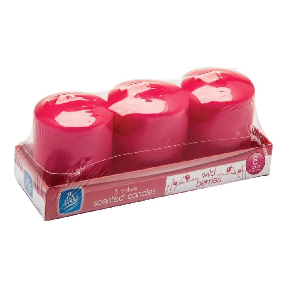 PAN AROMA SCENTED VOTIVE CANDLES 3/PK - WILD BERRIES. PAN0328A \\\KD25067