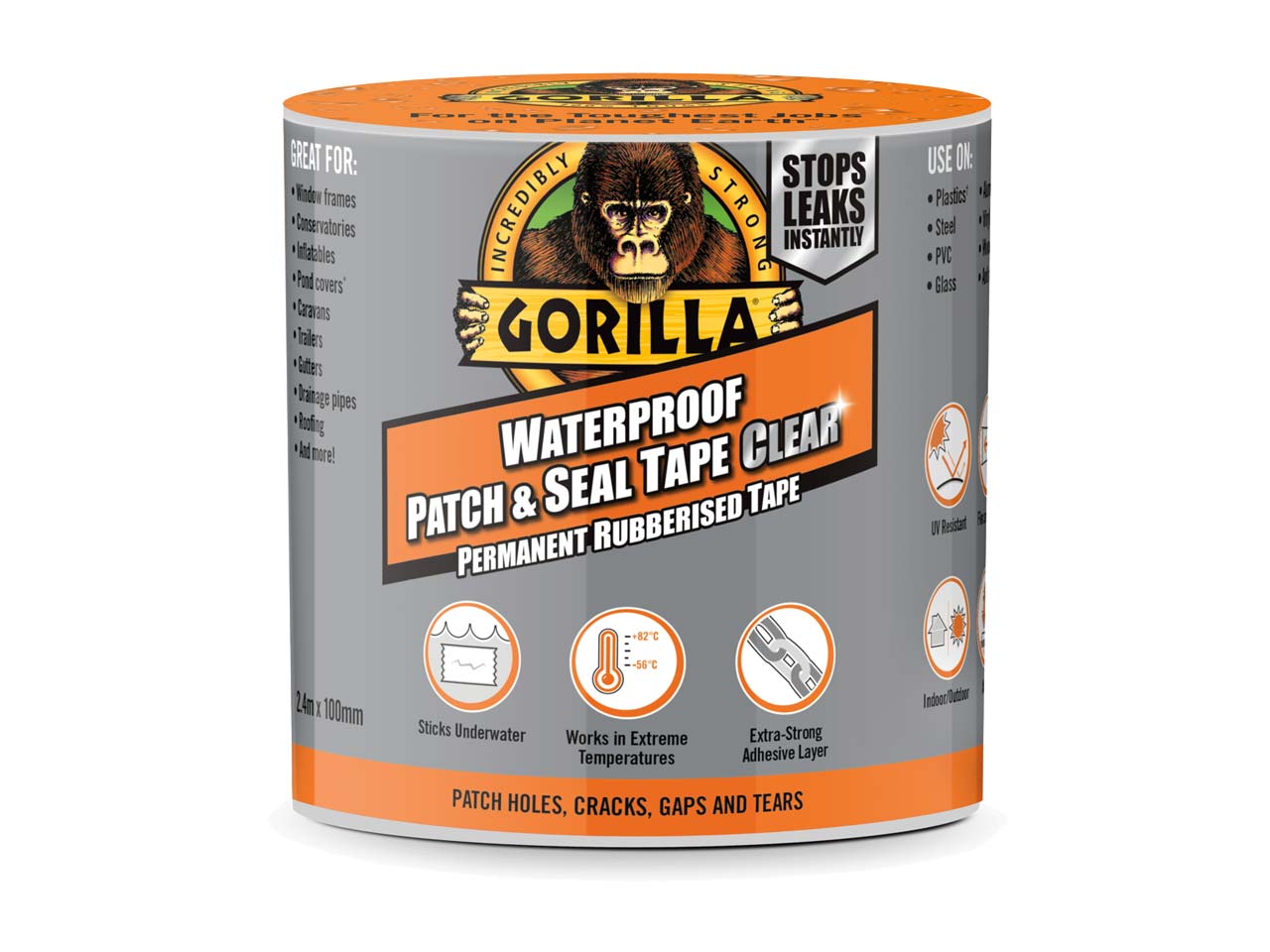 GORILLA CLEAR  WATERPROOF PATCH & SEAL TAPE  100MM X 2.4M. 3044751 \\\KD25069