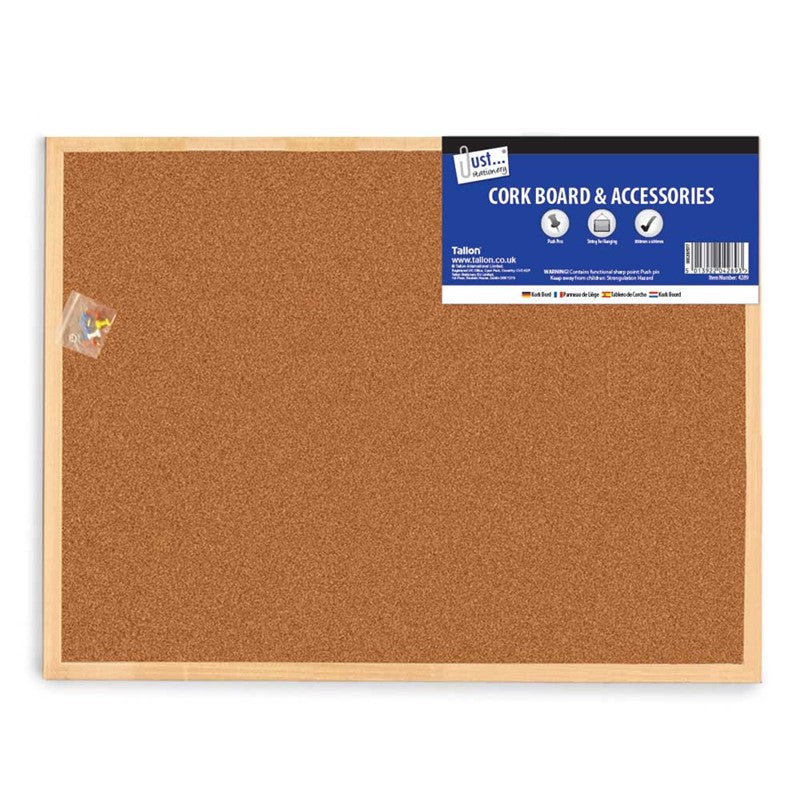JUST STATIONERY CORK BOARD 600MM X 800MM & ACCESSORIES. TA4289 \\\KD25106