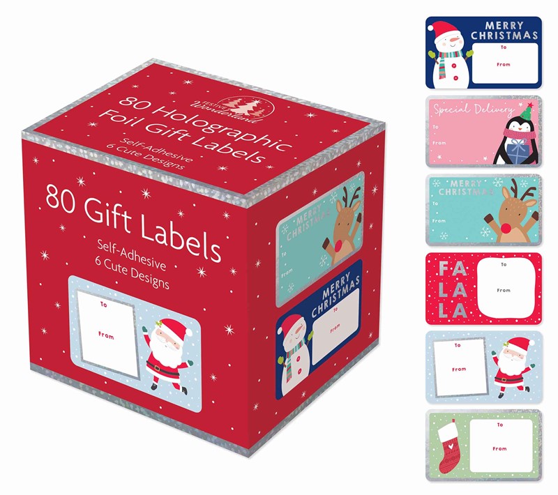FESTIVE WONDERLAND CUTE HOLOGRAPHIC CHRISTMAS GIFT LABLES TAGS 80/PK. TAXA0113 \\\KD25129