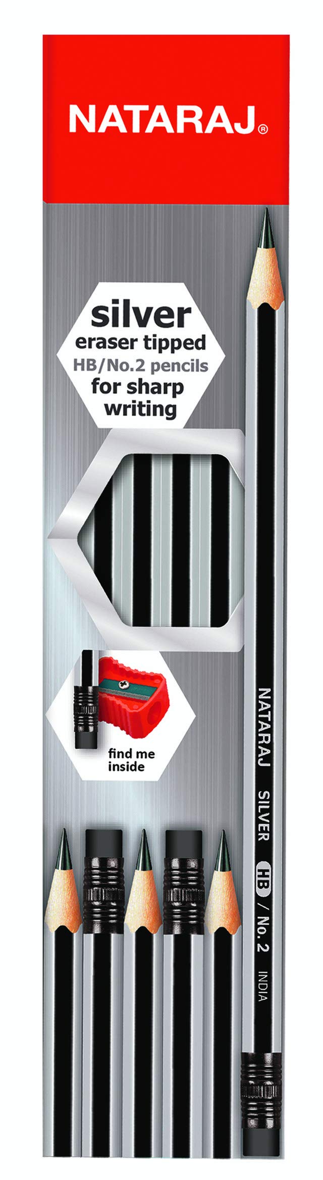 NATRAJ SILVER HB 2B PENCILS WITH ERASER TIPPED 12/PK. 201050011 1K75-S02P \\\KD25195