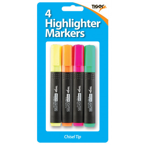 TIGER HIGHLIGHTER MARKERS 4/PK. T301504 \\\KD25247
