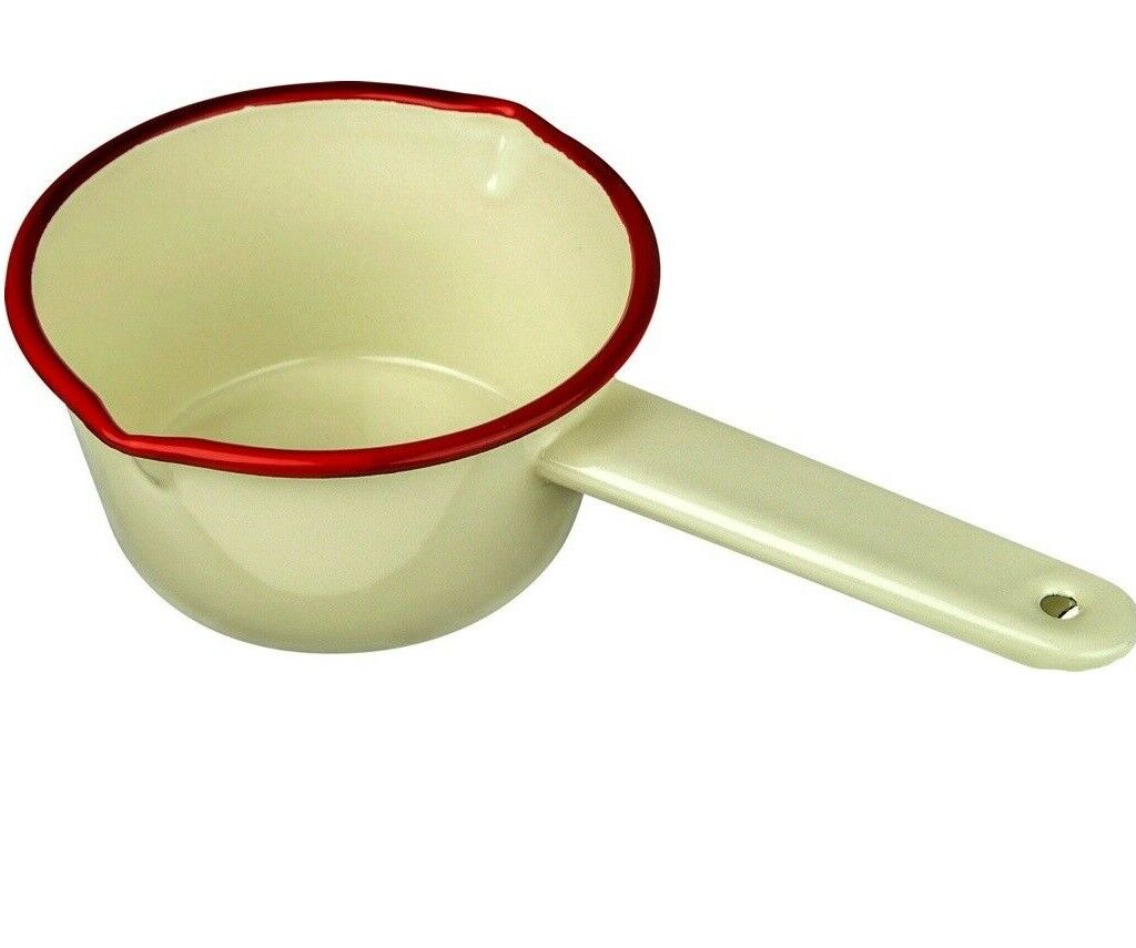 FALCON ENAMEL MILK PAN CREAM WITH RED TRIM 14CM. 654214 \\\KD25262