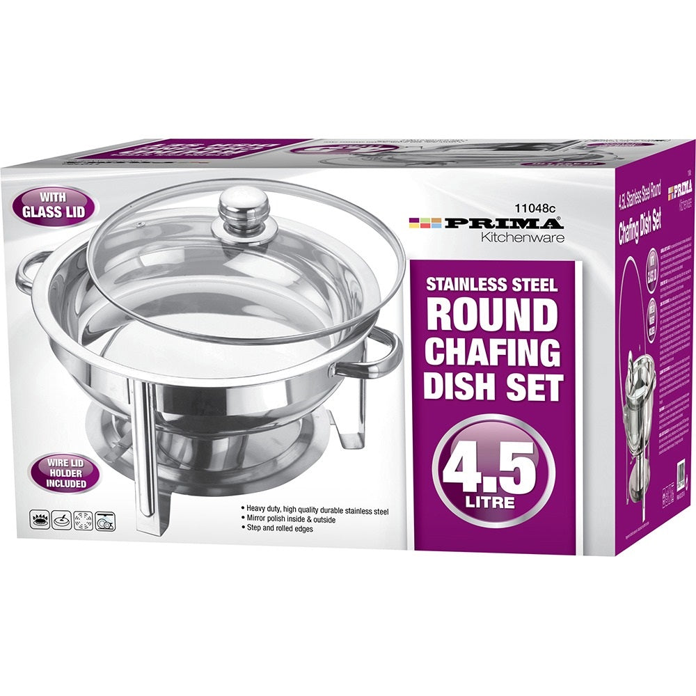 PRIMA STAINLESS STEEL ROUND CHAFING DISH WITH GLASS LID 4.5L. 11048CC \\\KD25292