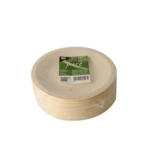 PURE BIODEGRADABLE WOOD PLATES 19CM 50/PK. PS87832 \\\KD25306