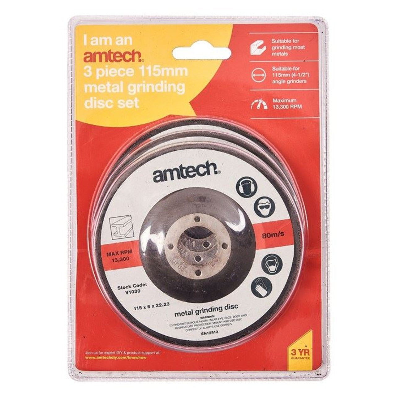 AMTECH METAL GRINDING DISC 115MM X 6 X 22.23 3/PK. AMV1030 \\\KD25318