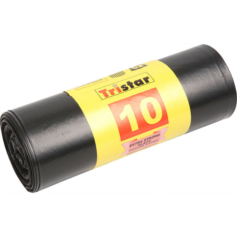 TRISTAR EXTRA STRONG BLACK REFUSE SACKS / BIN BAGS 10/PK. DLX10 \\\KD25327