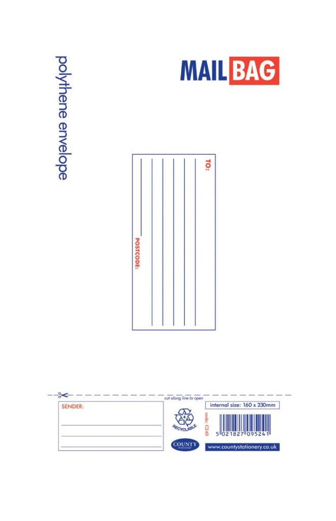 25/PK COUNTY SMALL POLYTHENE WHITE MAIL BAGS  160MM X 230MM. C240 \\\KD25332