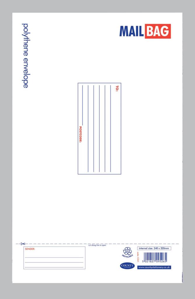 25/PK COUNTY MEDIUM POLYTHENE WHITE MAIL BAGS 240MM X 320MM. C241 \\\KD25333