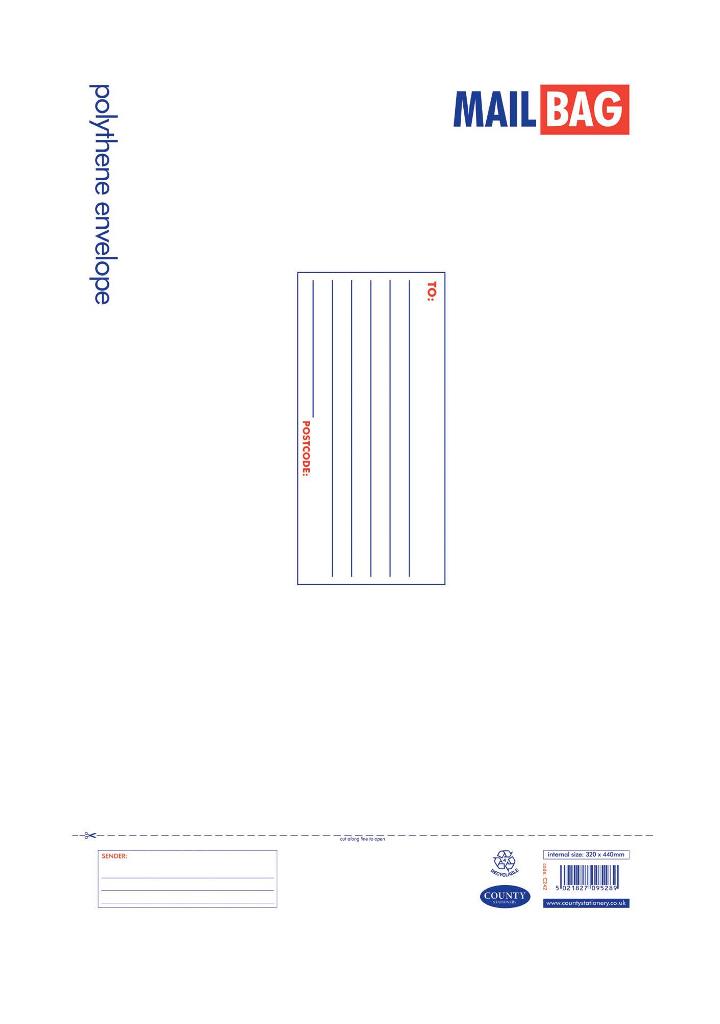 25/PK COUNTY LARGE POLYTHENE WHITE MAIL BAGS 320MM X 440MM. C242 \\\KD25334