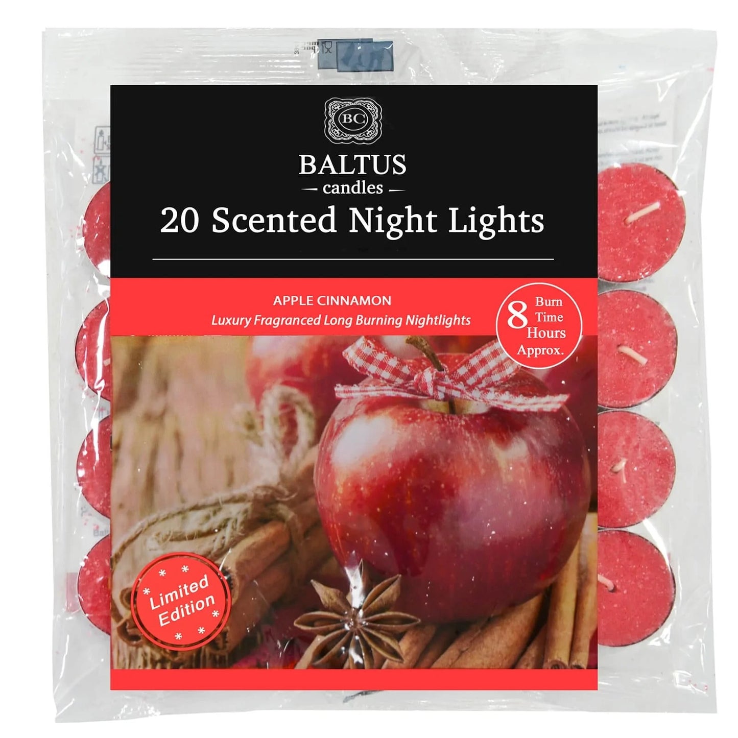 BALTUS WINTER EDITION APPLE CINNAMON 8 HOUR TEA LIGHTS 20/PK. PES020-20CA \\\KD25337