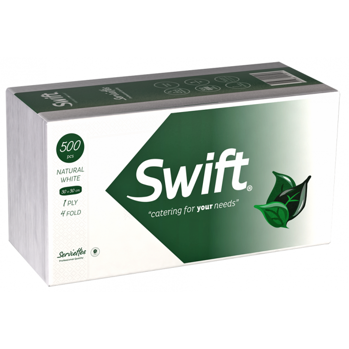 SWIFT 1 PLY 4 FOLD PARTY SERVIETTES 30CM X 30CM 500/PK. PPS99022 \\\KD25367