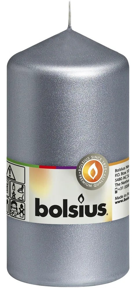 BOLSIUS PILLAR CANDLE SILVER 130MM X 68MM. CN5621 \\\KD25409