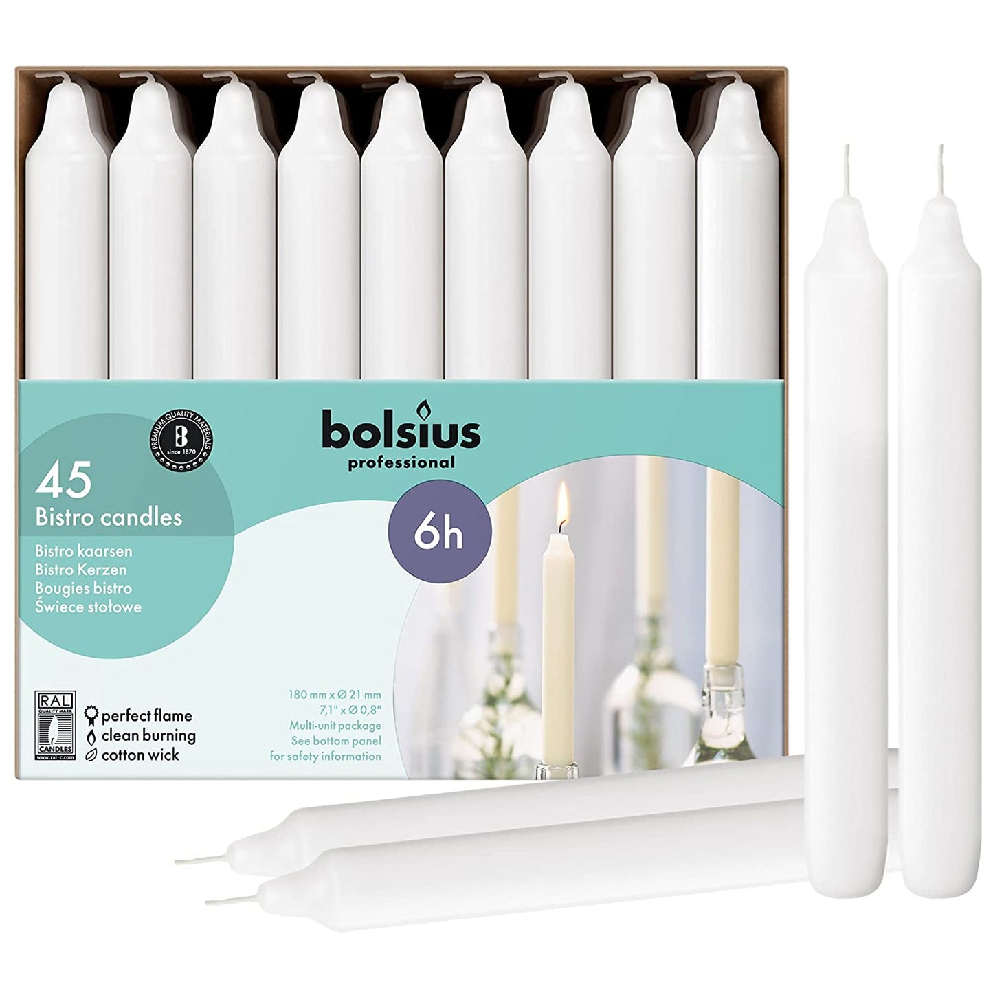 BOLSIUS PROFESSIONAL BISTRO CANDLES 6H 45/PK - WHITE. CN6006 \\\KD25410