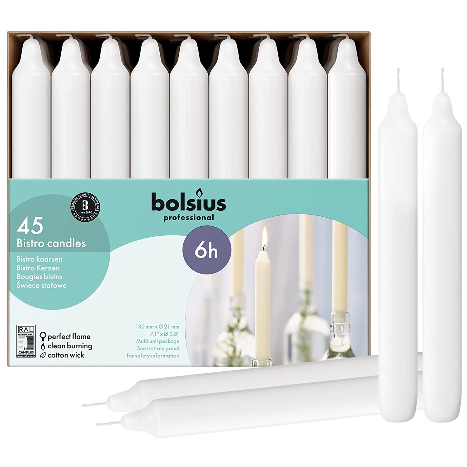 BOLSIUS PROFESSIONAL BISTRO CANDLES 6H 45/PK - WHITE. CN6006 \\\KD25410