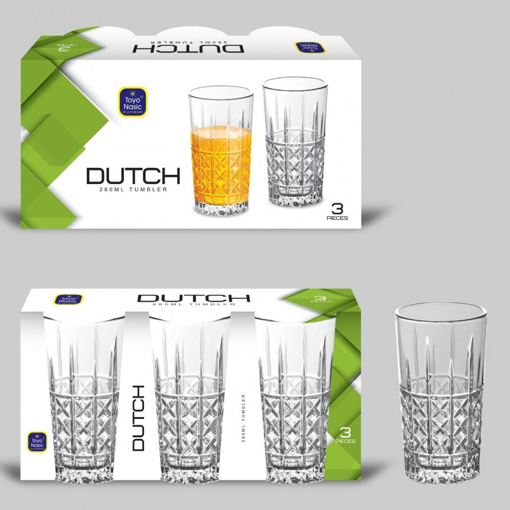 NOVA DUTCH GLASS TUMBLERS 280ML 3/PK. GPK095 TT-093 \\\KD25477