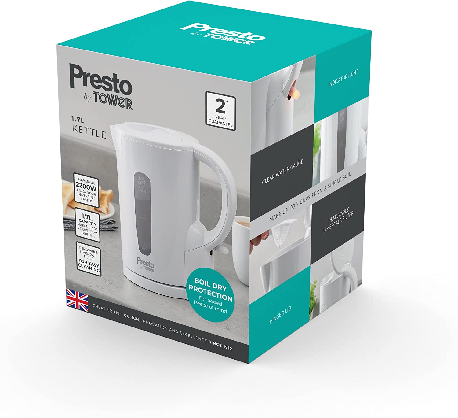TOWER PRESTO ELECTRIC KETTLE 2200W 1.7LTR - WHITE. PT10053WHT \\\KD25544