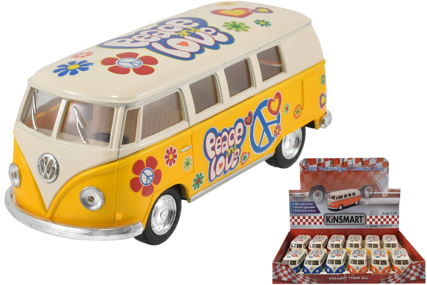 VW CAMPERVAN PEACE LOVE 1:32 SCALE DIECAST TOY CAR. TY4226 \\\KD25596
