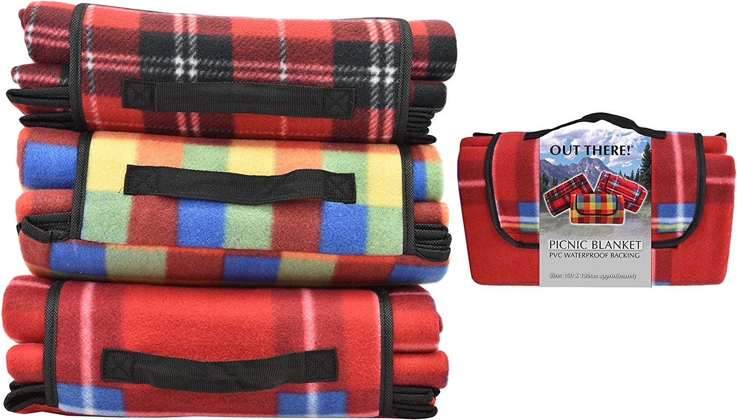 OUT THERE PVC BACKED WATERPROOF FLEECE PICNIC BLANKET 150CM X 130CM. TY9268 \\\KD25618